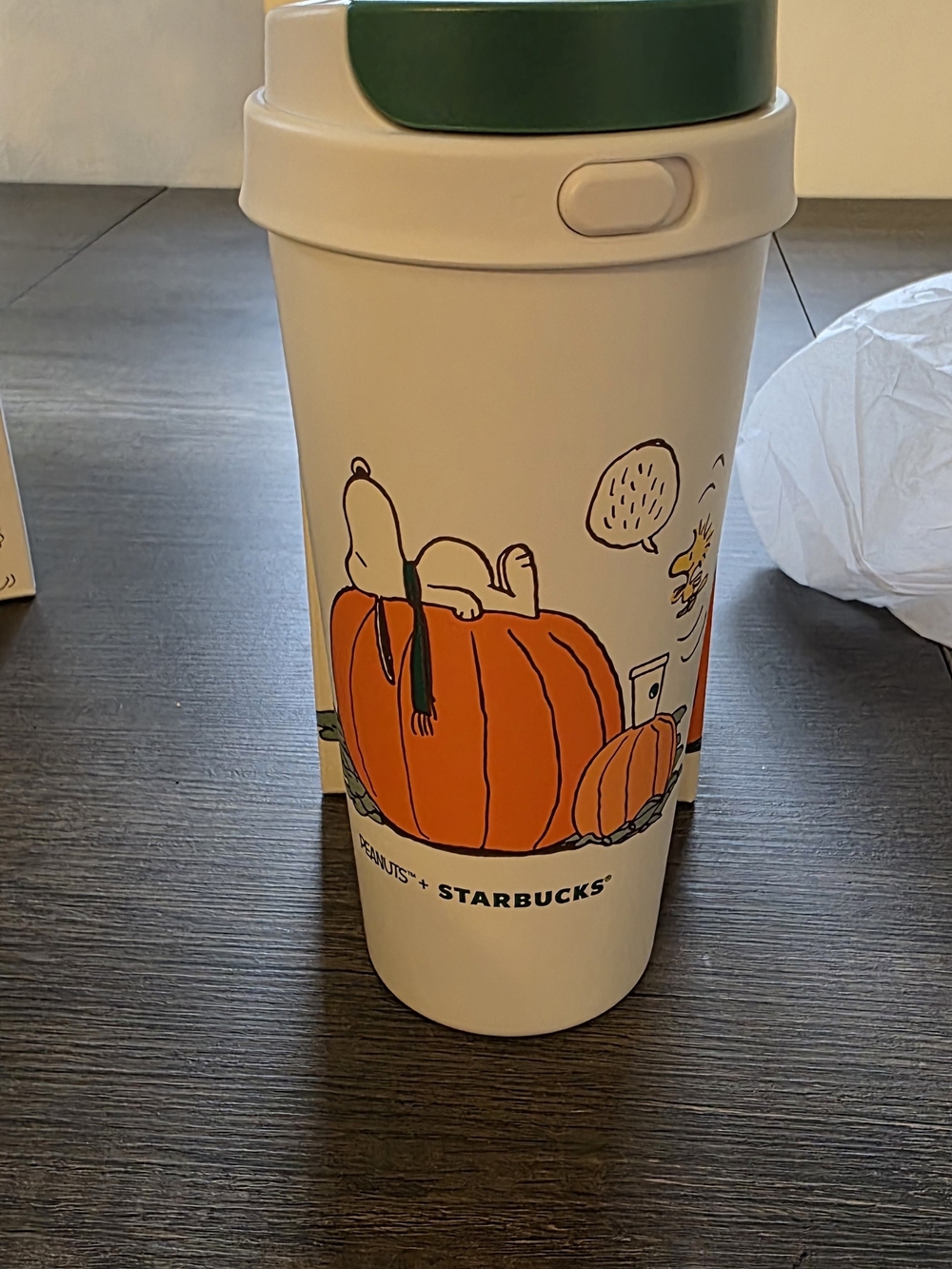Starbucks Peanuts Pumpkin Travel Tumbler - Cream & Green